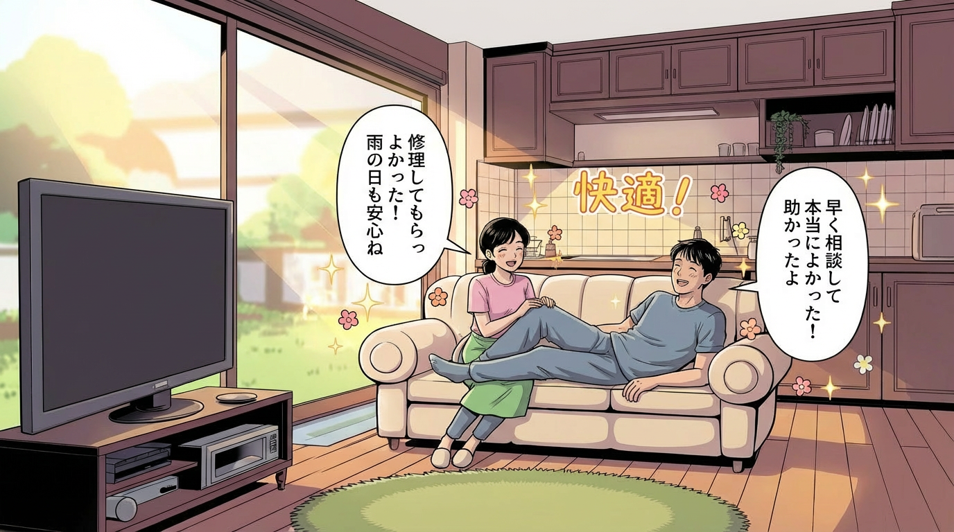 修理後の幸せな夫婦